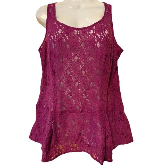 CAbi Lace Design Blouse Top Size Medium Style 131 Peplum Waist Purple Career - Picture 4 of 4